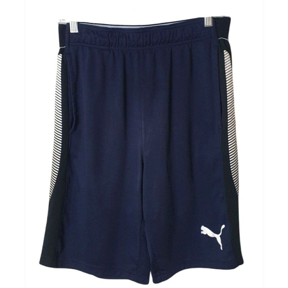 Puma Mens Athletic Shorts Sz M Navy White Pockets Long Basketball Training Gym